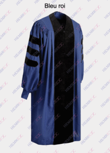 toge doctorant bleu marine velours sur manches et devant et passepoil noir remise des diplômes